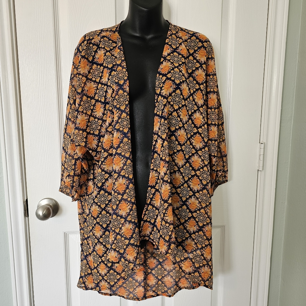 LuLa Roe Orange Floral Kimono